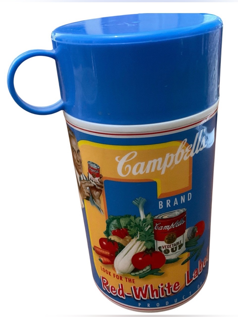 Vintage 2005 Campbell’s Soup Can-Tainer Thermos 14.5 oz Blue Red White